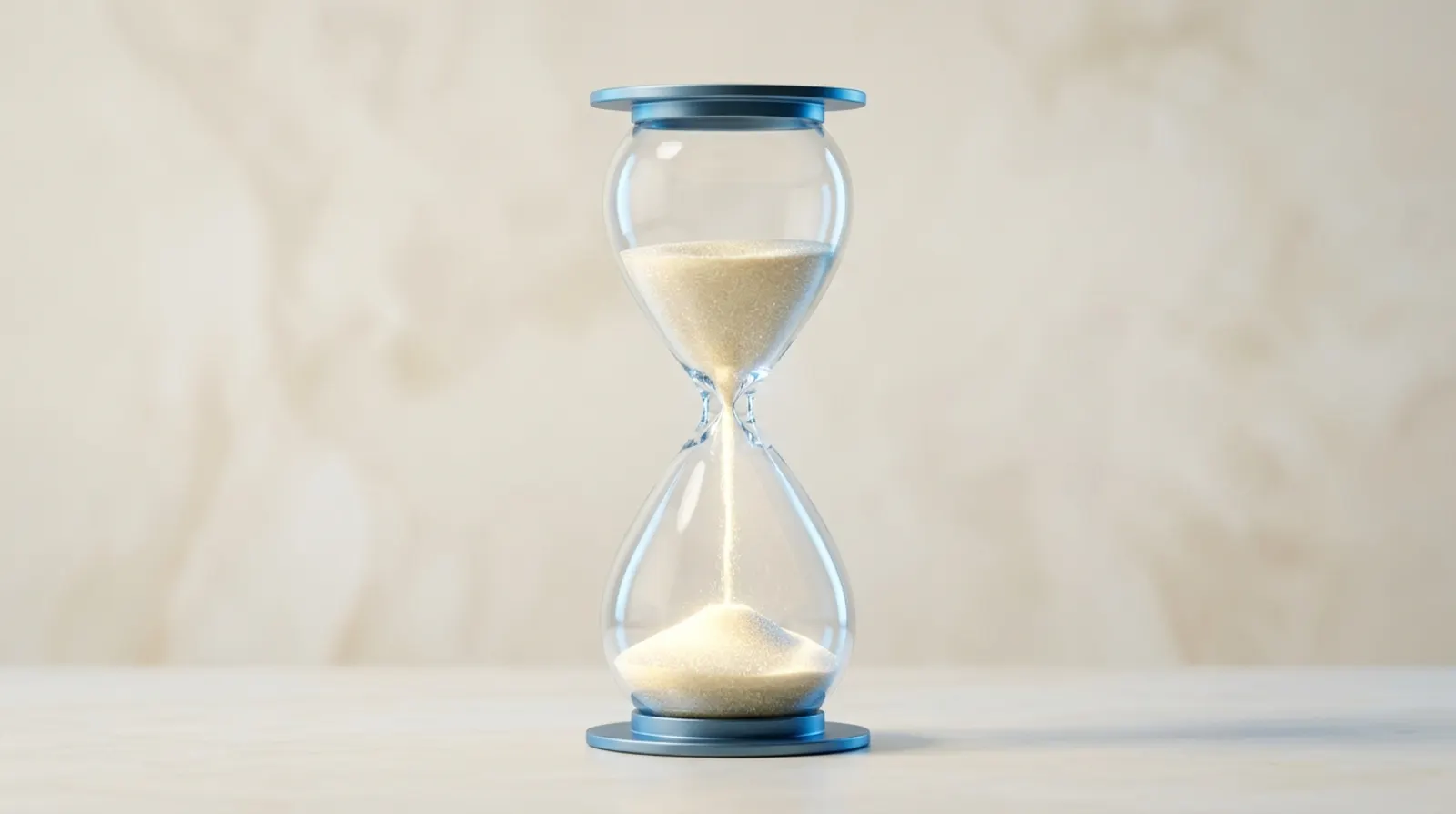 A minimalist glass hourglass with luminous sand