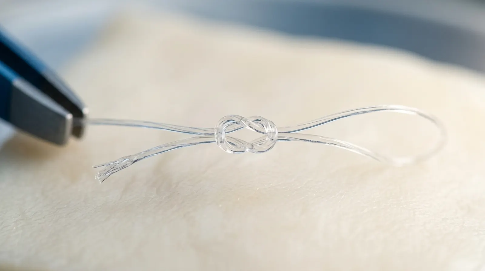 Two ends of a translucent thread rejoined with a knot of light