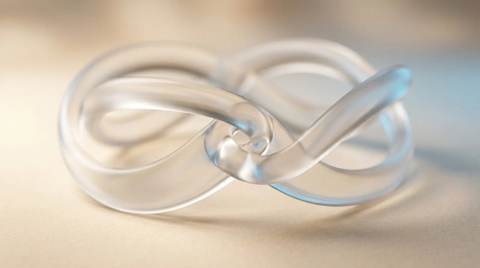Two intertwined ribbons of translucent glass forming a loop