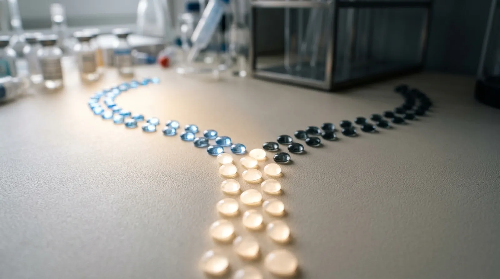 Glowing glass stepping stones splitting into two directions