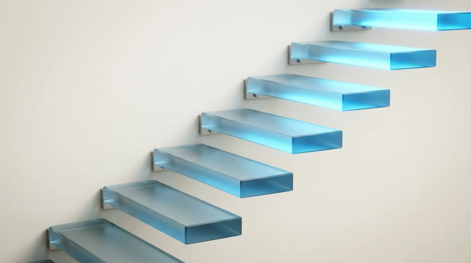 An ascending staircase of frosted glass steps, each brighter than the last